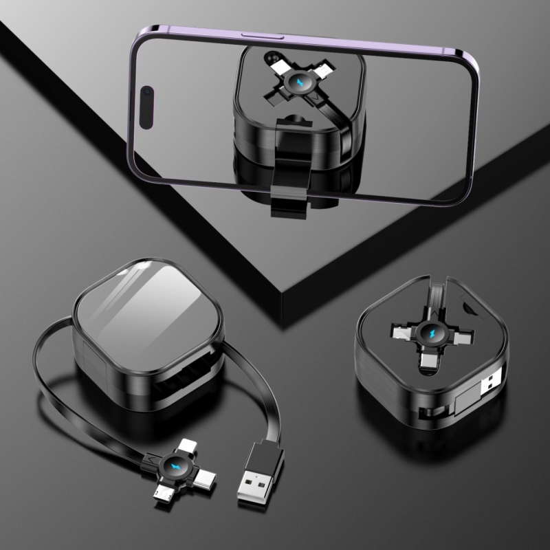 三合一伸縮快充線 USB 收納支架 帶燈夜用 Lightning/Type-C/Micro USB