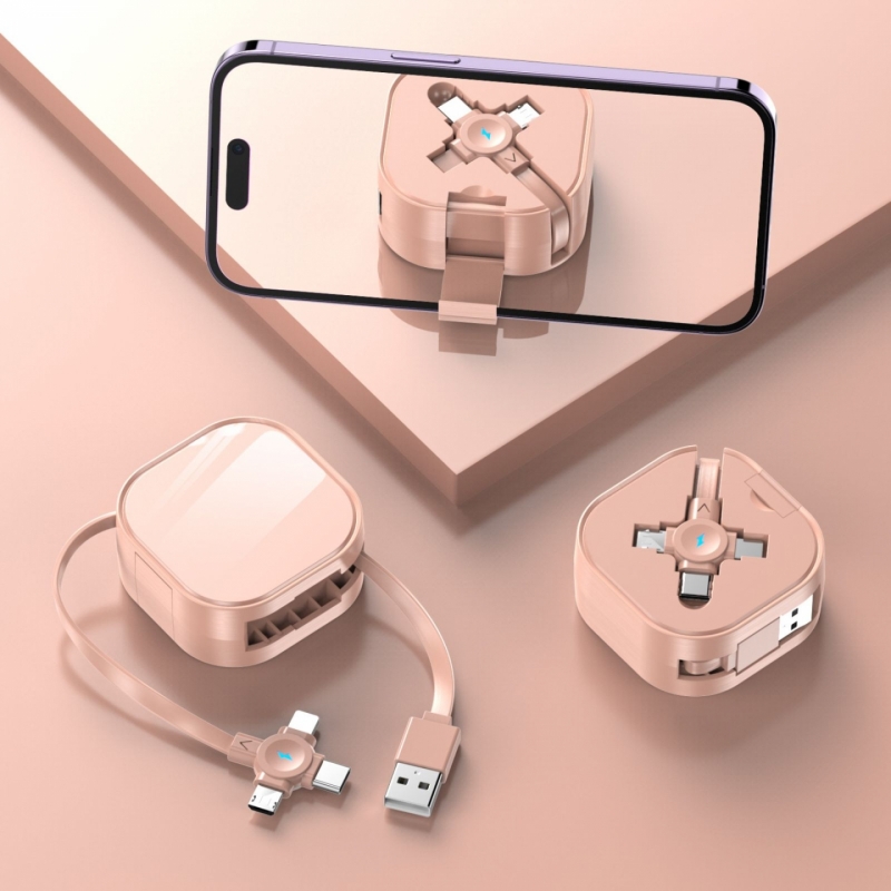 三合一伸縮快充線 USB 收納支架 帶燈夜用 Lightning/Type-C/Micro USB