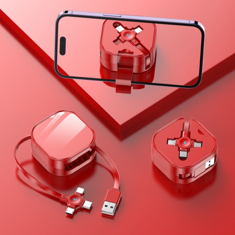 三合一伸縮快充線 USB 收納支架 帶燈夜用 Lightning/Type-C/Micro USB