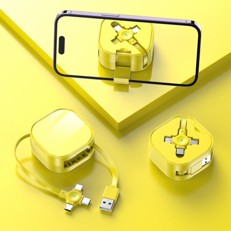 三合一伸縮快充線 USB 收納支架 帶燈夜用 Lightning/Type-C/Micro USB