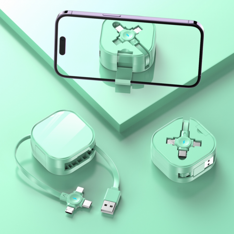 三合一伸縮快充線 USB 收納支架 帶燈夜用 Lightning/Type-C/Micro USB